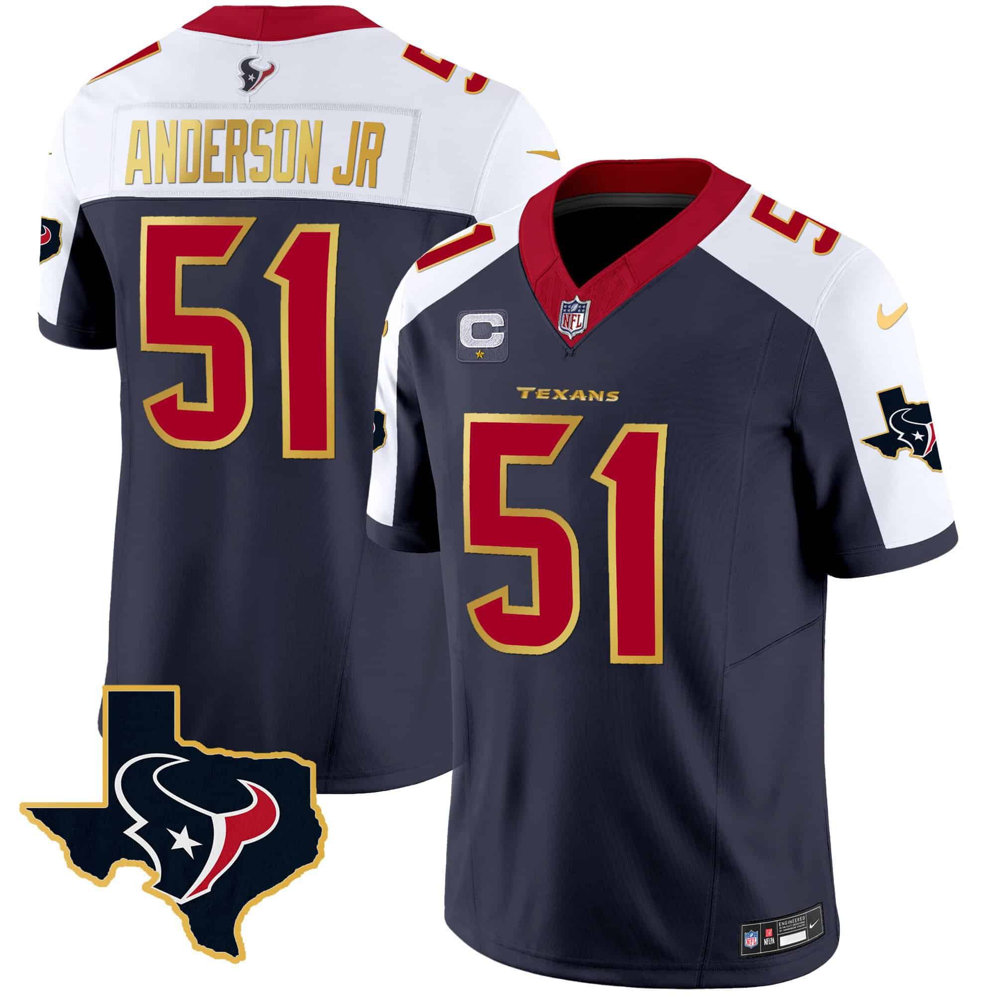 Men Houston Texans #51 Anderson jr Dark blue Gold 2024 Nike Trim Vapor NFL Jersey->indianapolis colts->NFL Jersey